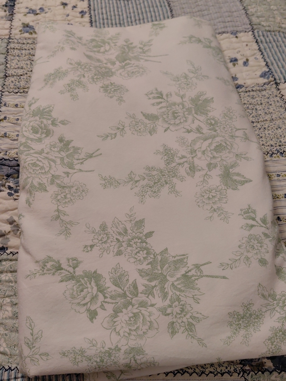 Floral Green and White Laura Ashley Twin Flat Sheet - Elegant Botanical Print
